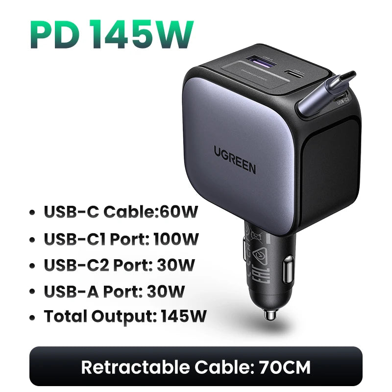 145W Retractable USB-C Car Charger