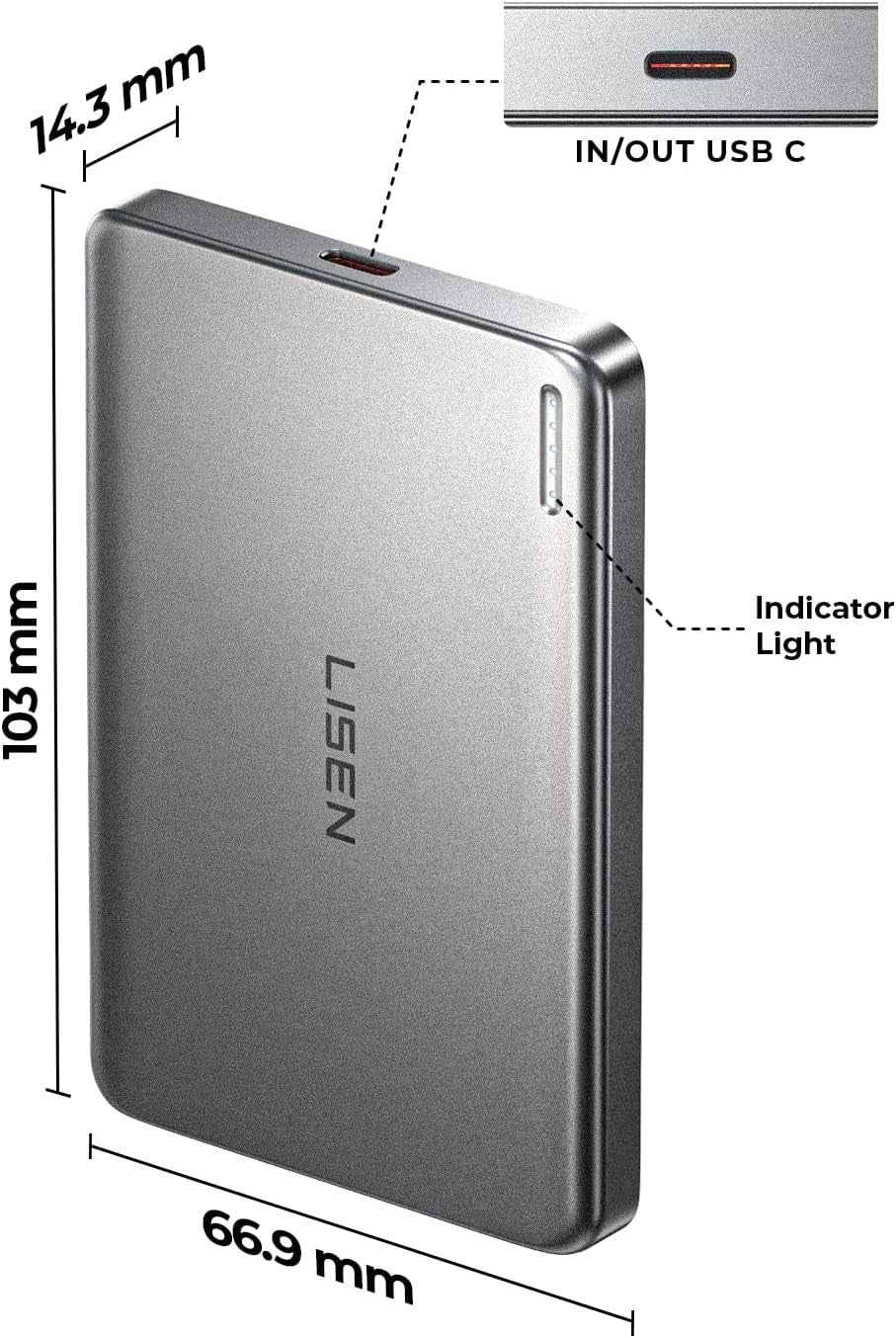 LISEN 10000mAh Slim MagSafe Power Bank